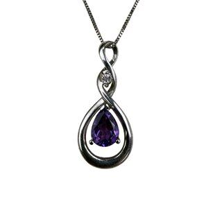 Sterling Silver 925 Womens Amethyst Teardrop Pendant Necklace